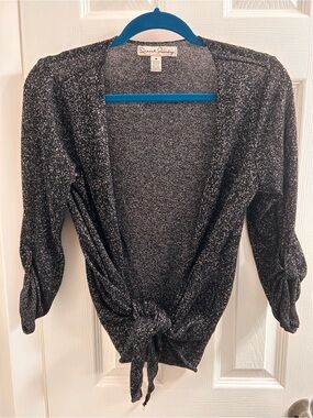 French Laundry Black Speckled Tie-Front Cardigan